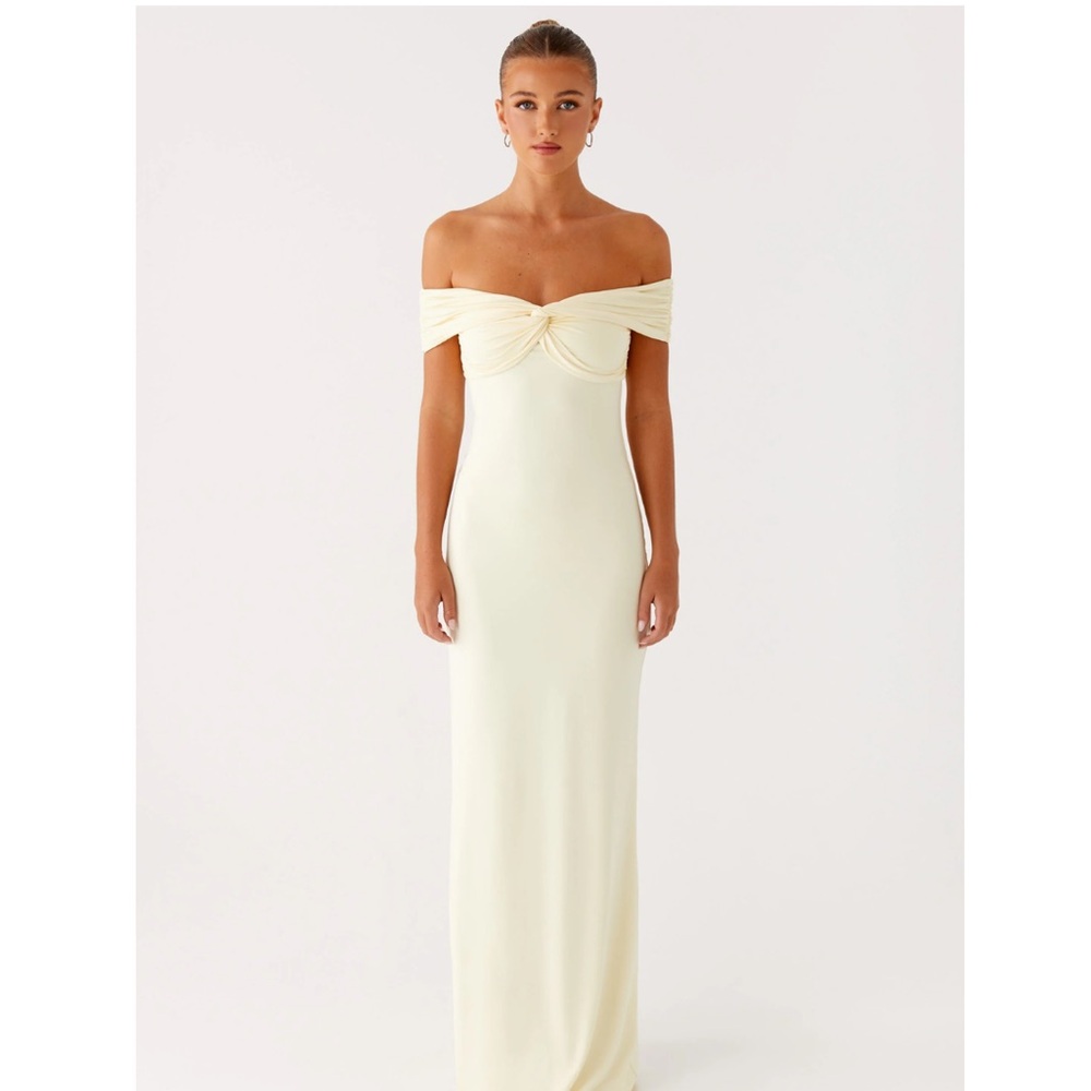 Peppermayo Elegant Cream Off-Shoulder Prom Dress
